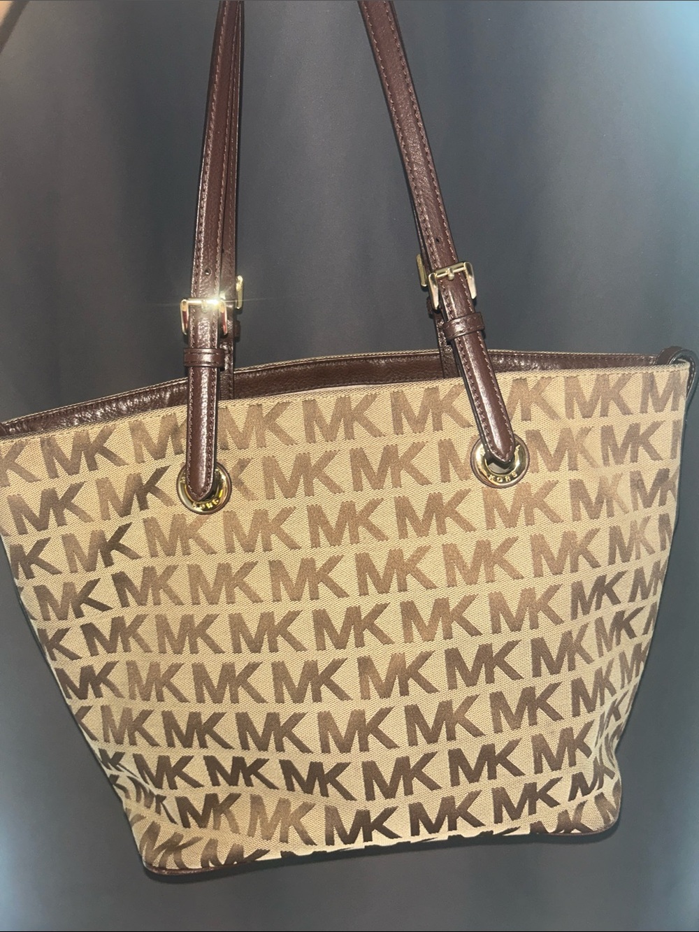 Michael Kors Tan and Brown MK Logo Tote - Picture 3 of 6
